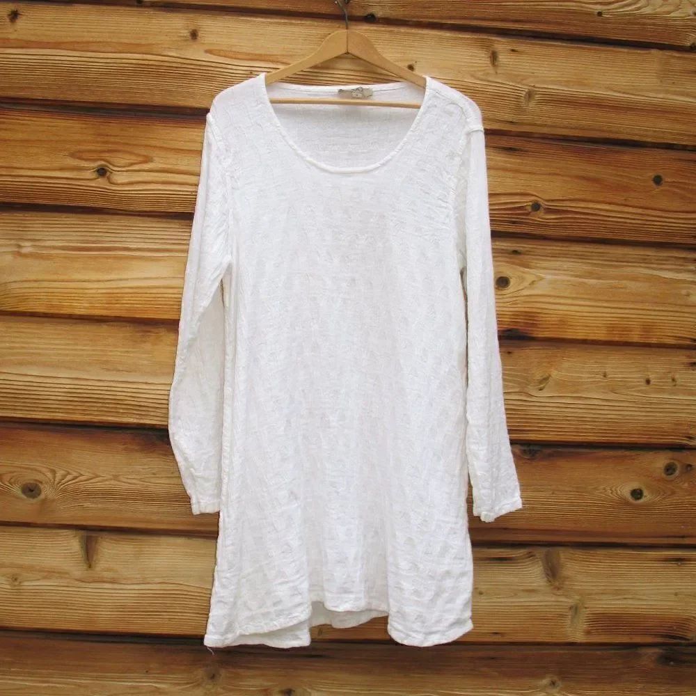 Flax White Textured Knit Linen Cotton Mini Dress